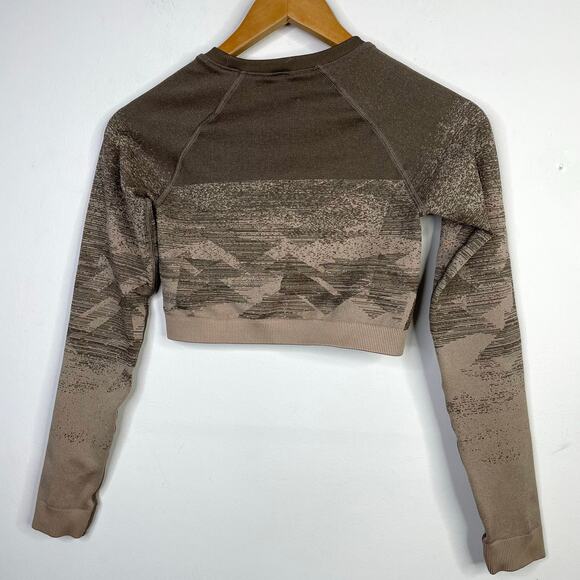 Gymshark Adapt Ombre Lifting Crop Top Long Sleeve Brown geometric Print Womens S - Picture 10 of 16